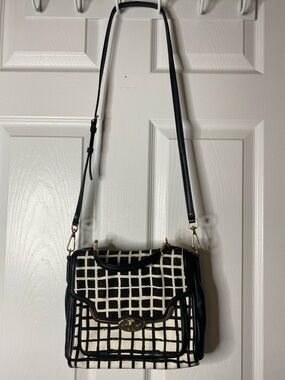 Coach Black and Cream Grid Crossbody with Gold Hardware